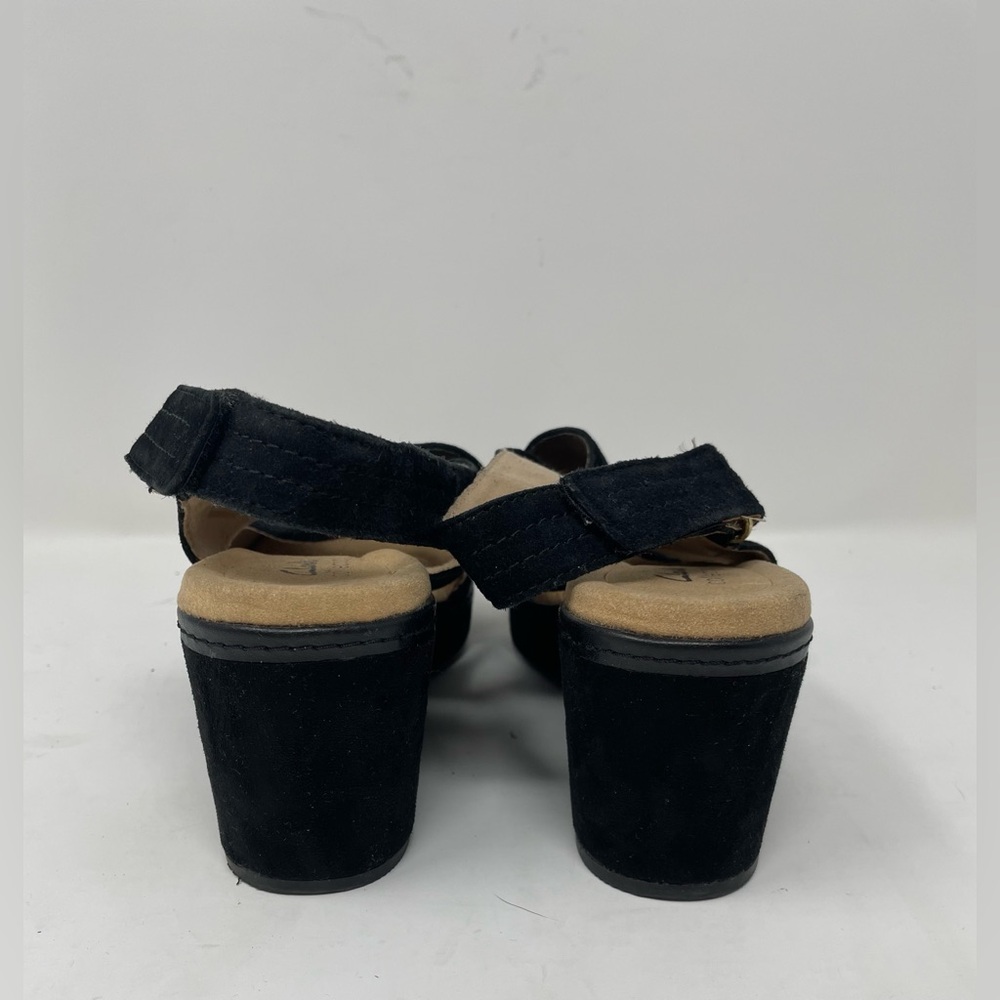 Clarks Women Suede Black Wedge Sandal Size 8.5 - Picture 4 of 8